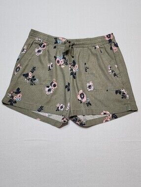 Nautica Linen Blend Floral Pull On Shorts Green Women’s Medium
